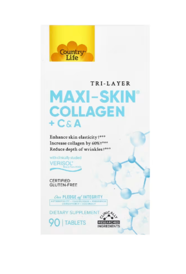 Country Life, Tri Layer Maxi-Skin Collagen + C & A, 90 Tablets