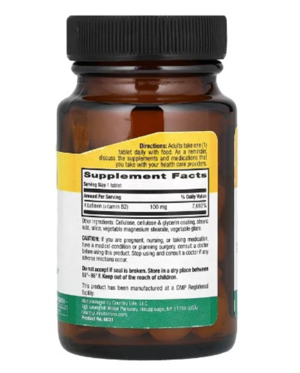 Country Life, Vitamin B2, 100 mg, 100 Tablets