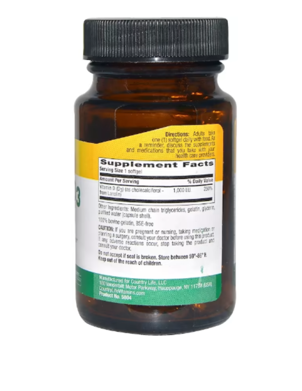 Country Life, Vitamin D3, 1000 IU, 100 Softgels