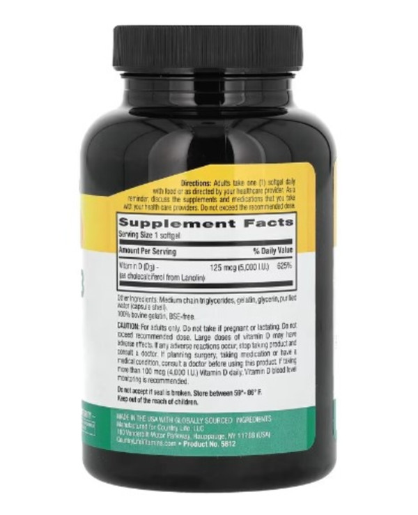 Country Life, Vitamin D3, 125 mcg (5,000 lU), 365 Softgels