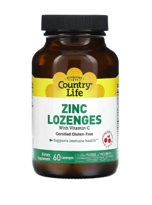 Country Life, Zinc Lozenges with Vitamin C, Cherry, 60 Lozenges