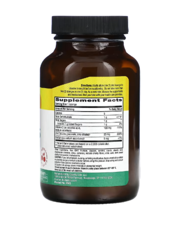 Country Life, Zinc Lozenges with Vitamin C, Cherry, 60 Lozenges