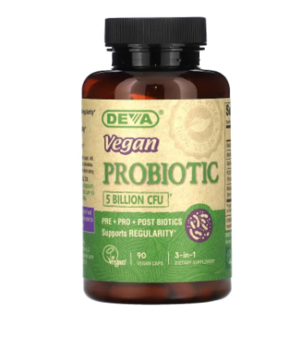 Deva, 3-in-1 Vegan Probiotic, 5 Billion CFU, 90 Vegan Caps