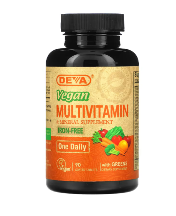 Deva, Vegan Multivitamin & Mineral Supplement with Greens, Iron Free, 90 Coated Tablets