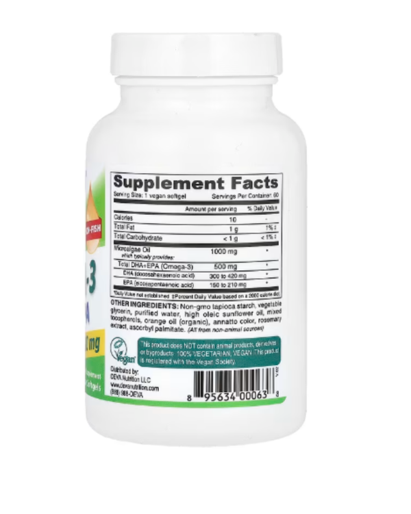 Deva, Vegan Omega-3, DHA-EPA, 500 mg, 60 Vegan Softgels