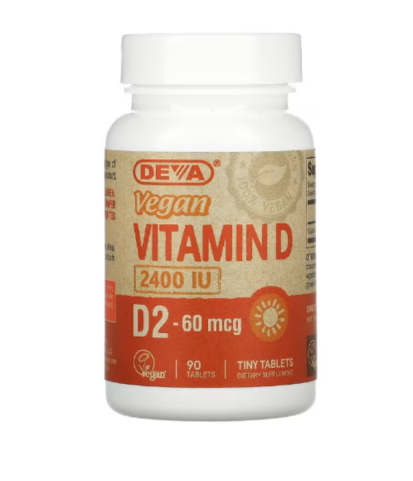 Deva, Vegan Vitamin D, D2, 60 mcg (2,400 IU), 90 Tablets