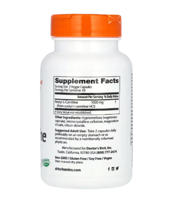 Doctor's Best, Acetyl-L-Carnitine, 1,000 mg, 120 Veggie Caps (500 mg per Capsule)