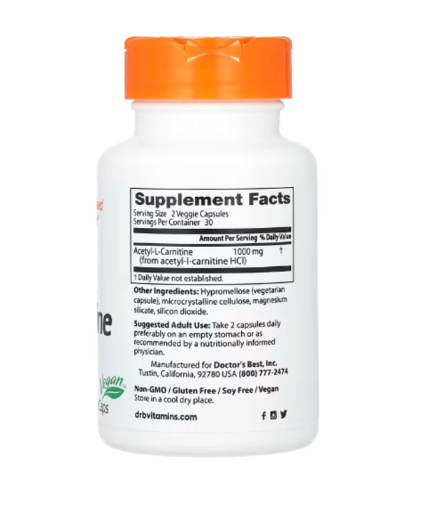 Doctor's Best, Acetyl-L-Carnitine, 1,000 mg, 60 Veggie Caps (500 mg per Capsule)