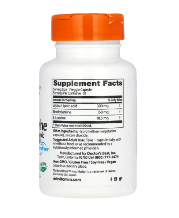 Doctor's Best, Benfotiamine 150 + Alpha-Lipoic Acid 300, 60 Veggie Caps