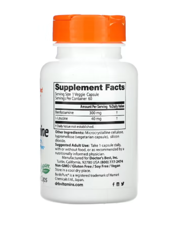 Doctor's Best, Benfotiamine 300 with BenfoPure, 300 mg, 60 Veggie Caps