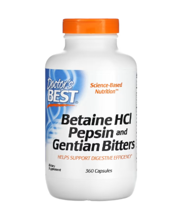 Doctor's Best, Betaine HCl, Pepsin and Gentian Bitters, 360 Capsules