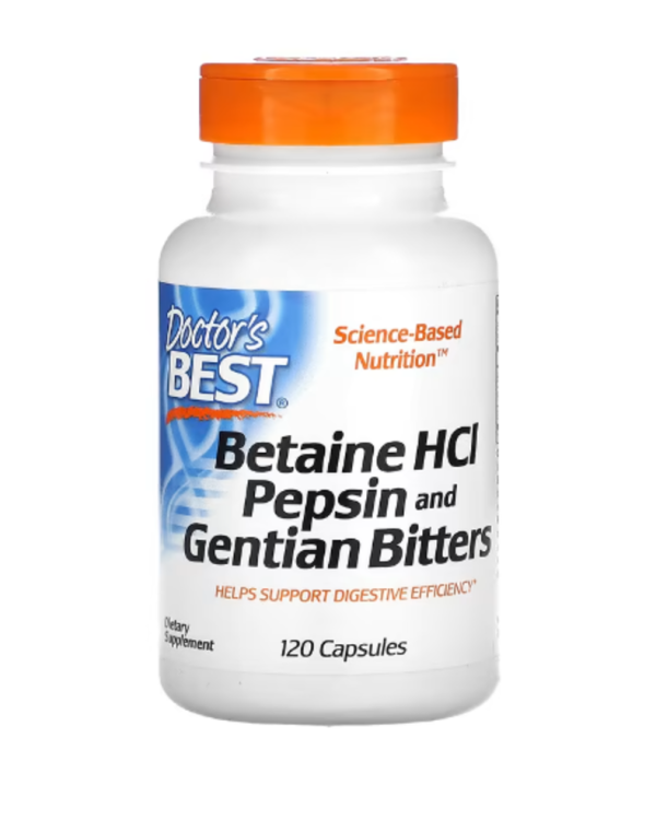 Doctor's Best, Betaine HCl Pepsin & Gentian Bitters, 120 Capsules