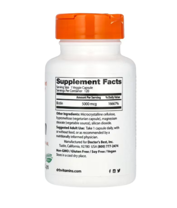 Doctor's Best, Biotin, 5,000 mcg, 120 Veggie Caps