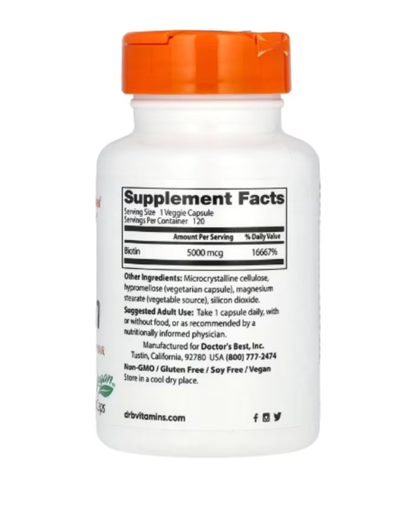 Doctor's Best, Biotin, 5,000 mcg, 120 Veggie Caps