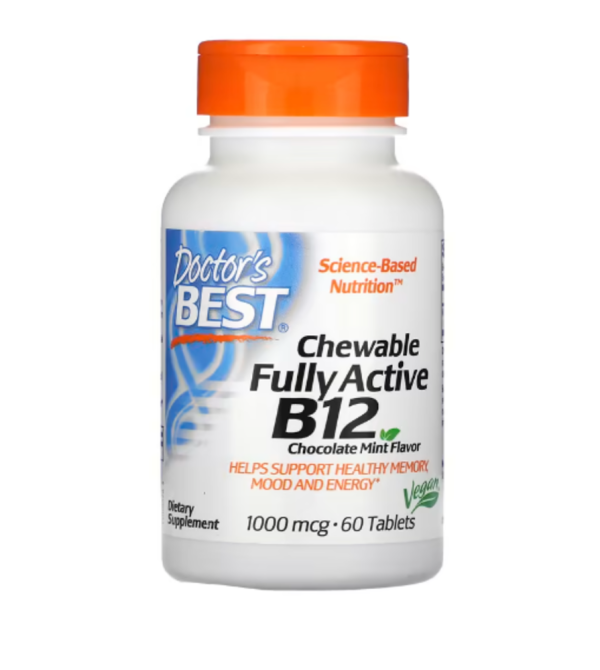 Doctor's Best, Chewable Fully Active B12, Chocolate Mint, 1,000 mcg, 60 Tablets