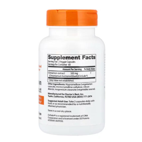 Doctor's Best, Cinnamon Extract with CinSulin, 250 mg, 120 Veggie Caps