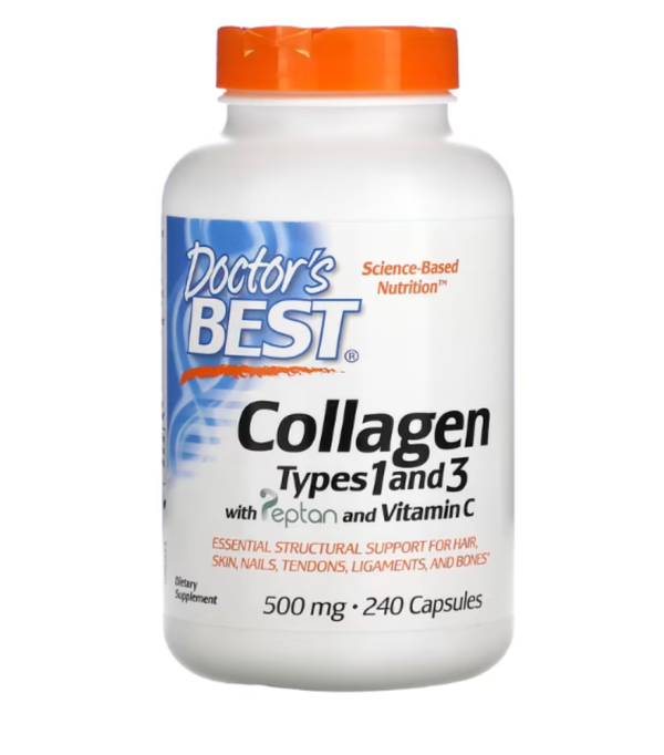 Doctor's Best, Collagen Types 1 and 3 with Peptan and Vitamin C, 500 mg, 240 Capsules (125 mg per Capsule)
