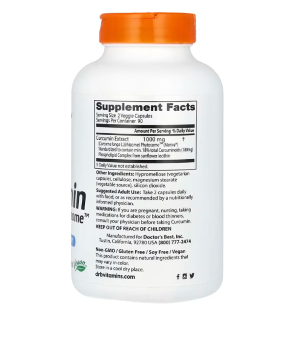 Doctor's Best, Curcumin Phytosome with Meriva, 500 mg, 180 Veggie Caps