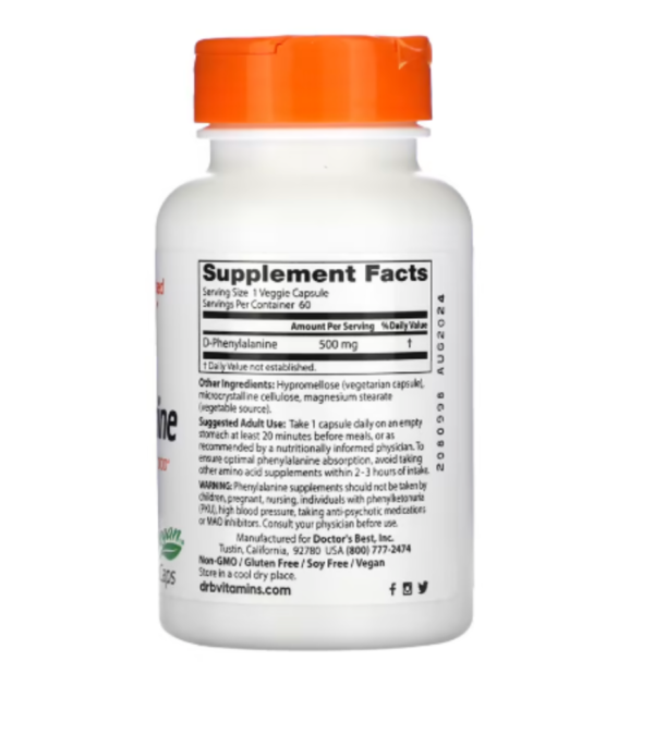 Doctor's Best, D-Phenylalanine, 500 mg, 60 Veggie Caps
