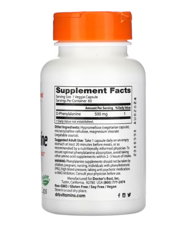 Doctor's Best, D-Phenylalanine, 500 mg, 60 Veggie Caps