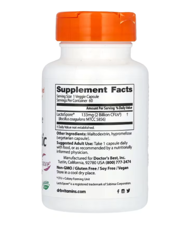 Doctor's Best, Digestive Health, Probiotic with LactoSpore, 2 Billion, 60 Veggie Caps