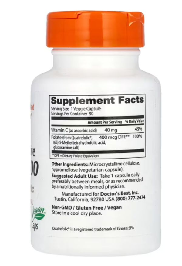 Doctor's Best, Fully Active Folate 400 with Quatrefolic, 400 mcg, 90 Veggie Caps