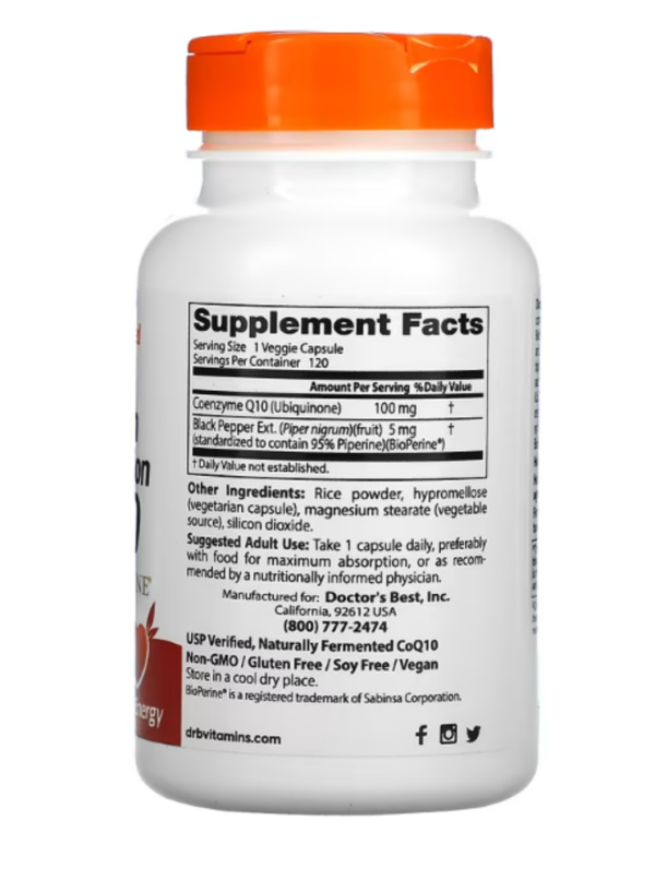 Doctor's Best, High Absorption CoQ10 with BioPerine, 100 mg, 120 Veggie Caps