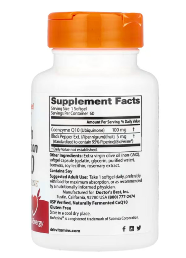 Doctor's Best, High Absorption CoQ10 with BioPerine, 100 mg, 60 Softgels
