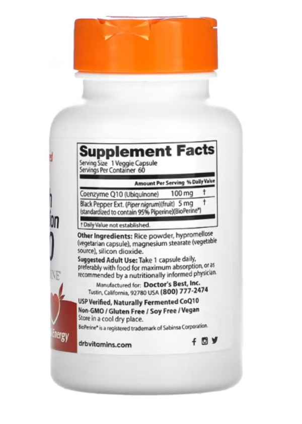 Doctor's Best, High Absorption CoQ10, with BioPerine, 100 mg, 60 Veggie Caps