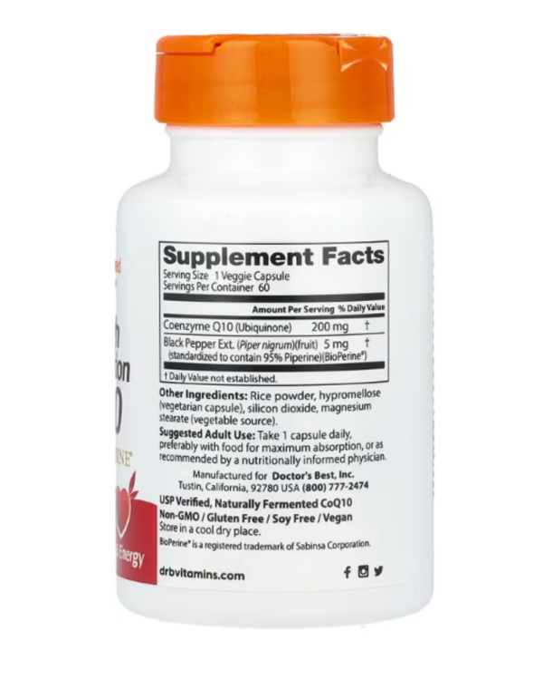 Doctor's Best, High Absorption CoQ10 with BioPerine, 200 mg, 60 Veggie Caps