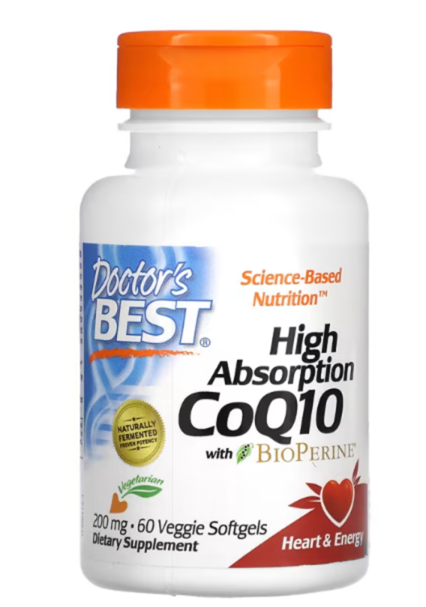 Doctor's Best, High Absorption CoQ10 with BioPerine, 200 mg, 60 Veggie Softgels
