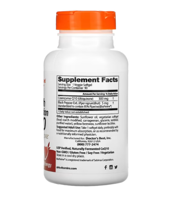Doctor's Best, High Absorption CoQ10 with BioPerine, 300 mg, 90 Veggie Softgels
