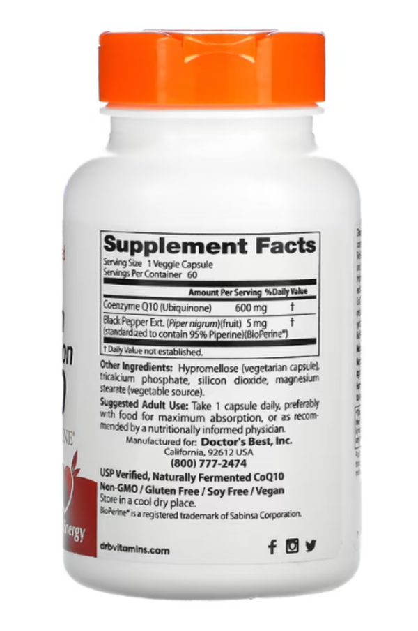 Doctor's Best, High Absorption CoQ10 with BioPerine, 600 mg, 60 Veggie Caps