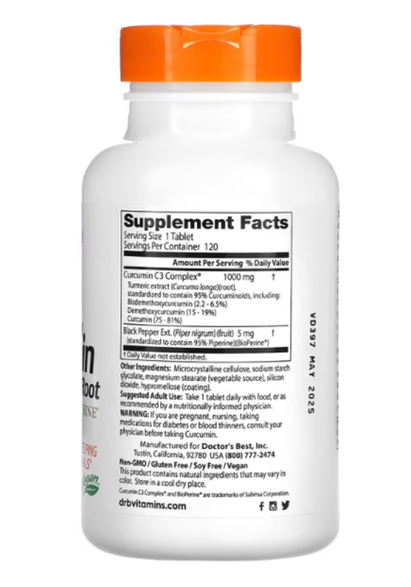 Doctor's Best, High Absorption Curcumin, 1,000 mg, 120 Tablets