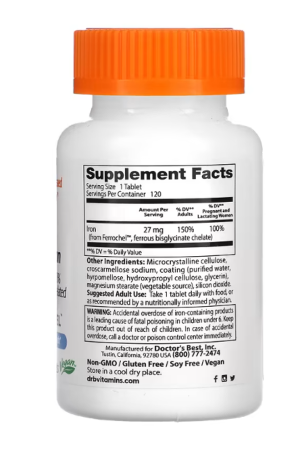 Doctor's Best, High Absorption Iron with Ferrochel, 27 mg, 120 Tablets