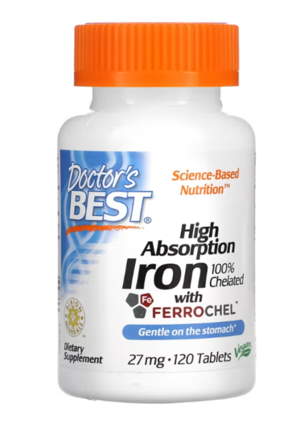 Doctor's Best, High Absorption Iron with Ferrochel, 27 mg, 120 Tablets