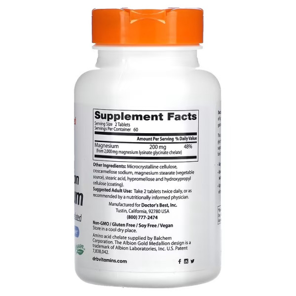 Doctor's Best, High Absorption Magnesium, 100 mg, 120 Tablets