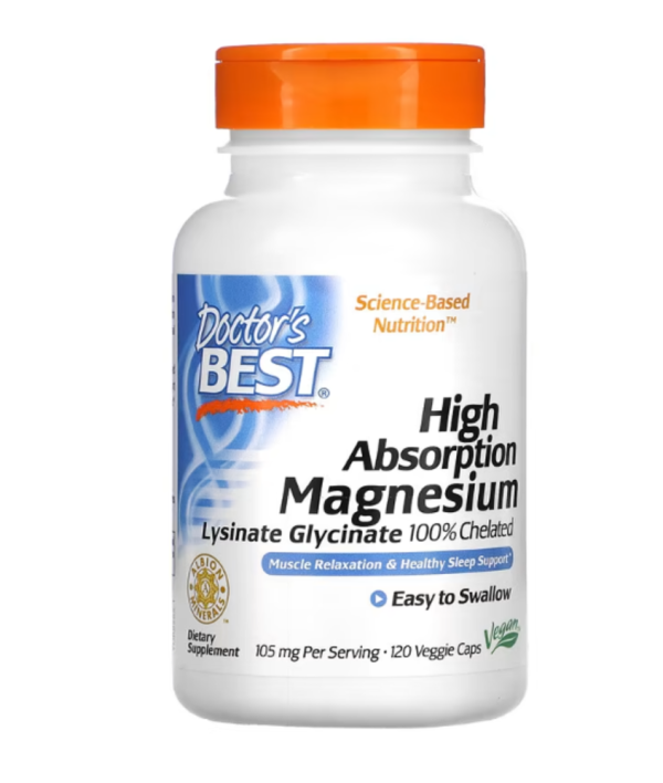 Doctor's Best, High Absorption Magnesium, 105 mg, 120 Veggie Caps (52.5 mg per Capsule)