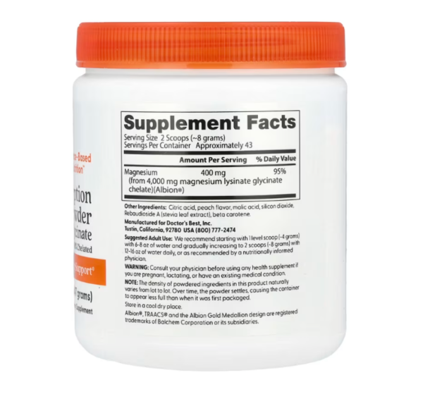 Doctor's Best, High Absorption Magnesium Powder, Sweet Peach, 12.3 oz (347 g)