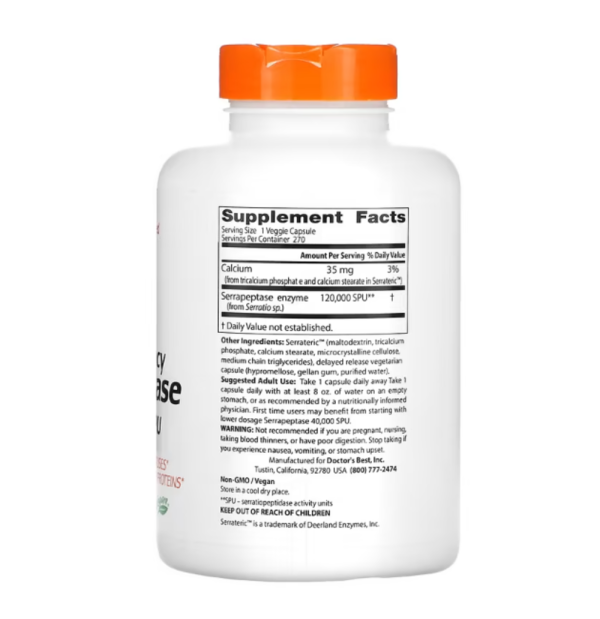 Doctor's Best, High Potency Serrapeptase, 120,000 SPU, 270 Veggie Caps