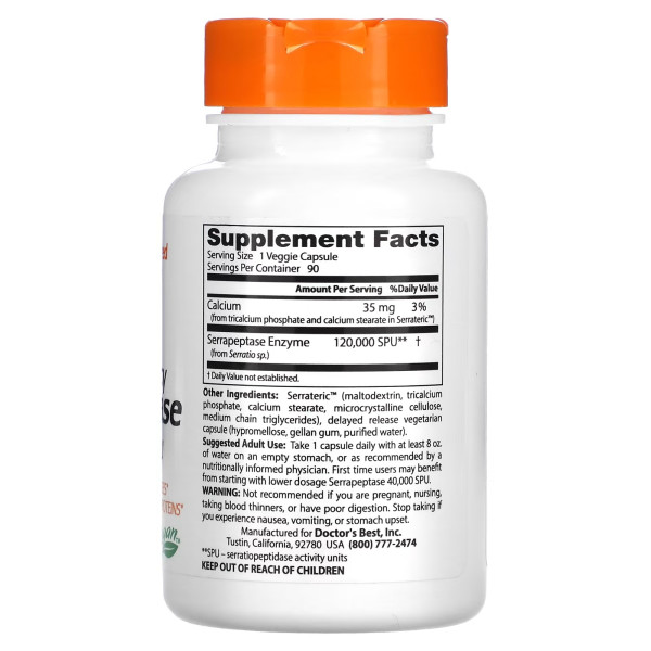 Doctor's Best, High Potency Serrapeptase, 120,000 SPU, 90 Veggie Caps