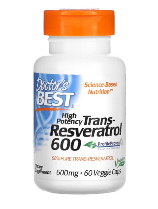 Doctor's Best, High Potency Trans-Resveratrol 600, 600 mg, 60 Veggie Caps