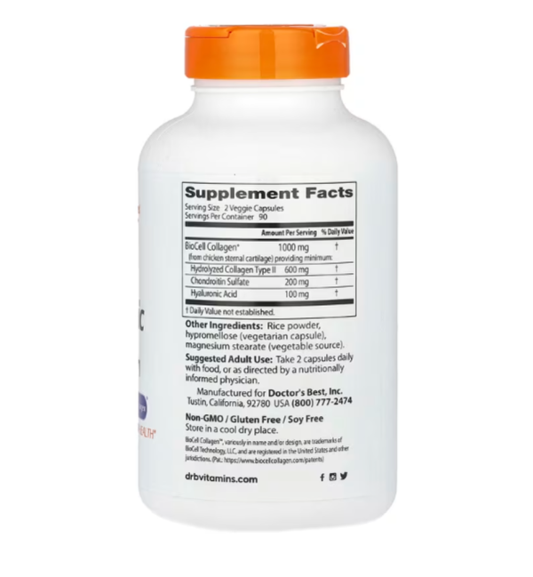 Doctor's Best, Hyaluronic Acid + Chondroitin Sulfate with BioCell Collagen, 180 Veggie Capsules