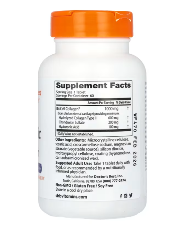 Doctor's Best, Hyaluronic Acid + Chondroitin Sulfate with BioCell Collagen, 60 Tablets