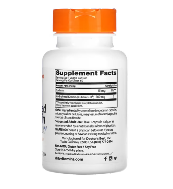 Doctor's Best, Hydrolyzed Keratin, 500 mg, 60 Veggie Caps