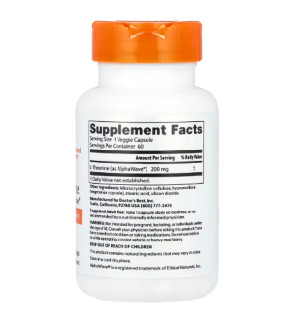 Doctor's Best, L-Theanine, AlphaWave®, 200 mg, 60 Veggie Caps