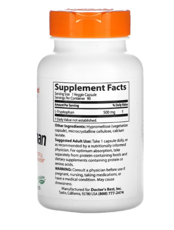 Doctor's Best, L-Tryptophan , 500 mg, 90 Veggie Caps