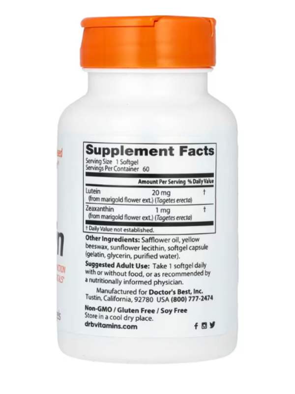 Doctor's Best, Lutein , 20 mg, 60 Softgels