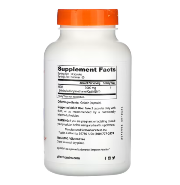 Doctor's Best, MSM with OptiMSM, 1,000 mg, 180 Capsules