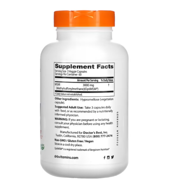 Doctor's Best, MSM with OptiMSM, 1,000 mg, 180 Veggie Caps
